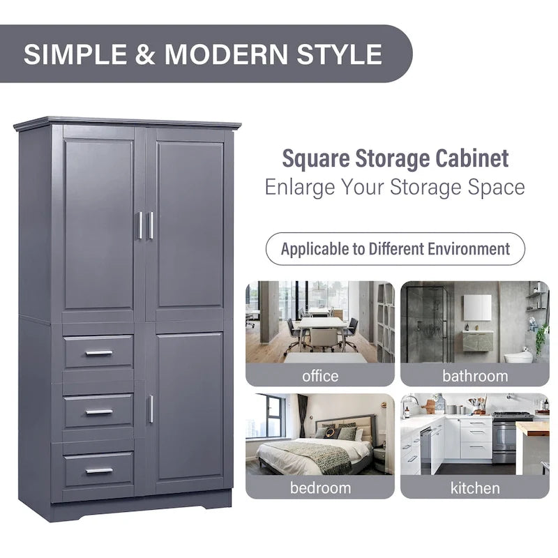 Meuble haut de rangement gris/blanc avec portes et tiroirs, simple