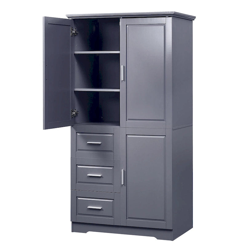 Meuble haut de rangement gris/blanc avec portes et tiroirs, simple