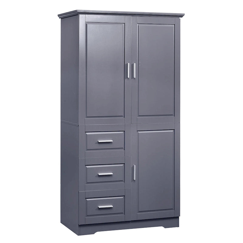 Meuble haut de rangement gris/blanc avec portes et tiroirs, simple