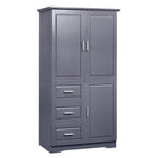 Meuble haut de rangement gris/blanc avec portes et tiroirs, simple