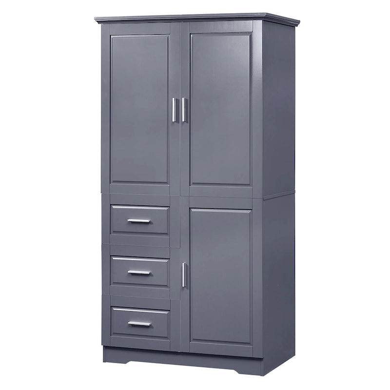 Meuble haut de rangement gris/blanc avec portes et tiroirs, simple