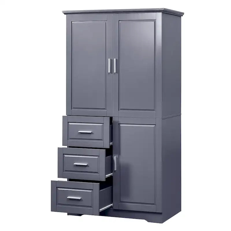 Meuble haut de rangement gris/blanc avec portes et tiroirs, simple