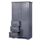 Meuble haut de rangement gris/blanc avec portes et tiroirs, simple