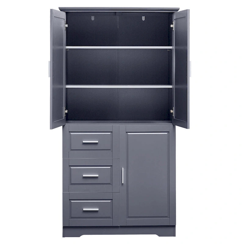 Meuble haut de rangement gris/blanc avec portes et tiroirs, simple