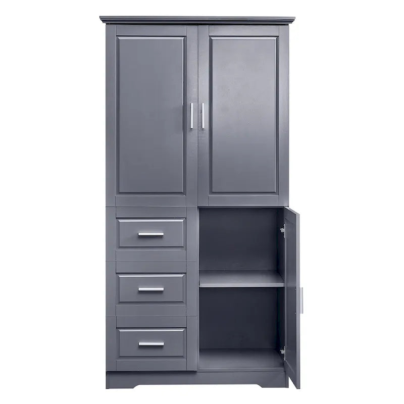 Meuble haut de rangement gris/blanc avec portes et tiroirs, simple