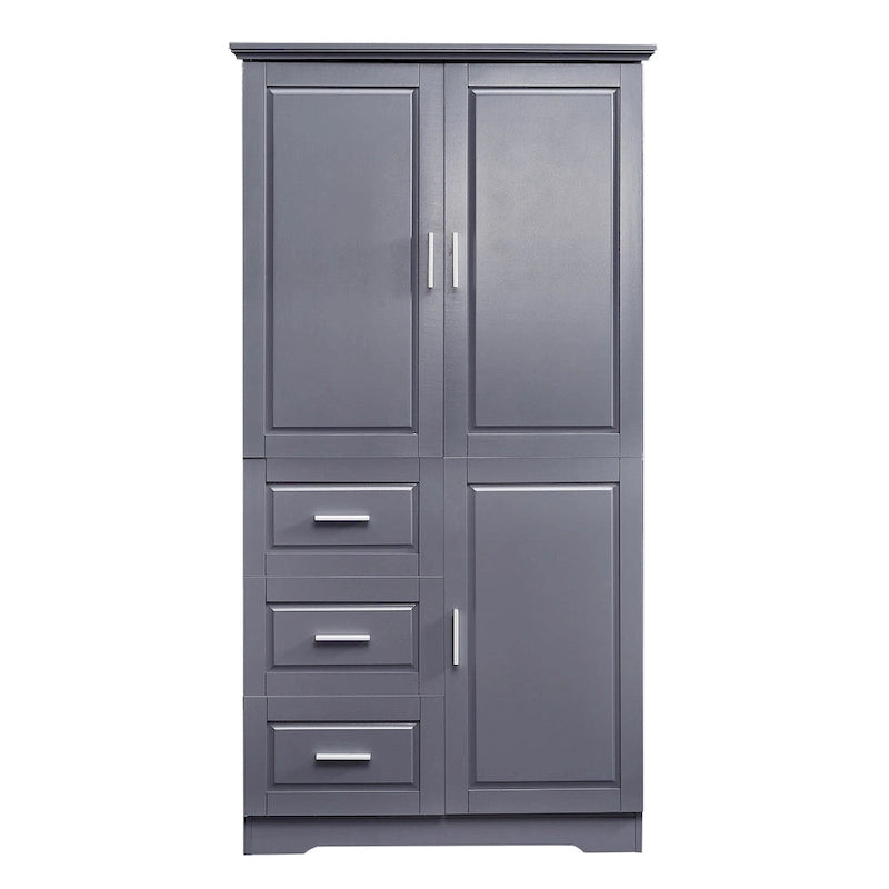Meuble haut de rangement gris/blanc avec portes et tiroirs, simple
