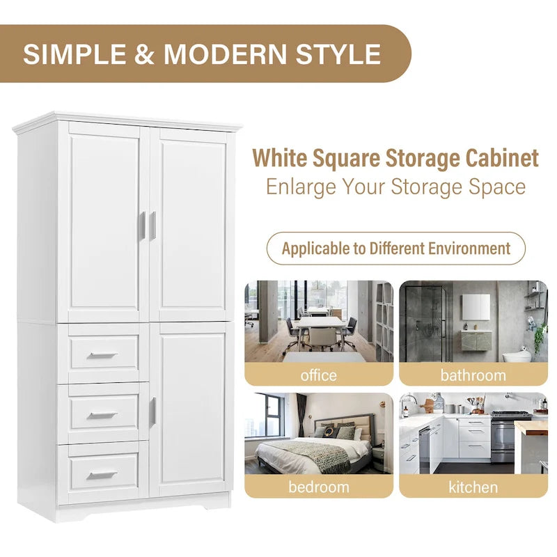 Meuble haut de rangement gris/blanc avec portes et tiroirs, simple