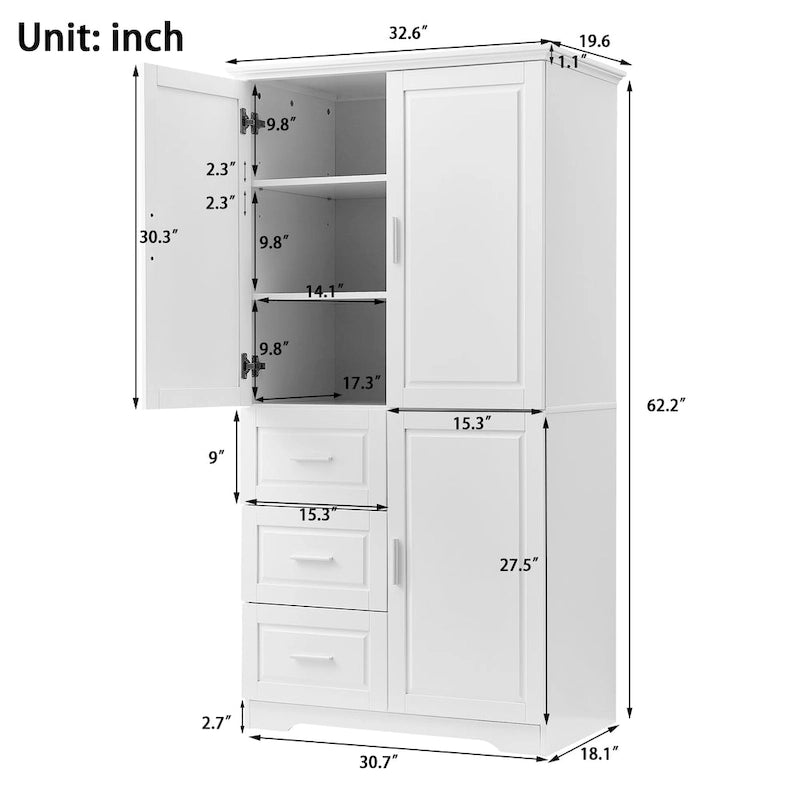 Meuble haut de rangement gris/blanc avec portes et tiroirs, simple