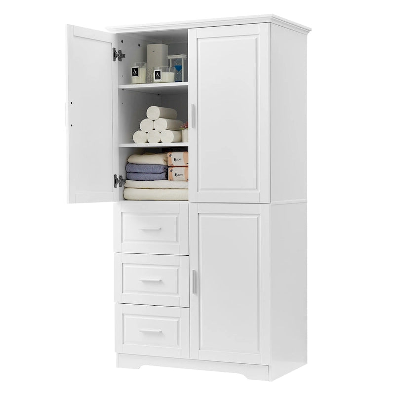 Meuble haut de rangement gris/blanc avec portes et tiroirs, simple