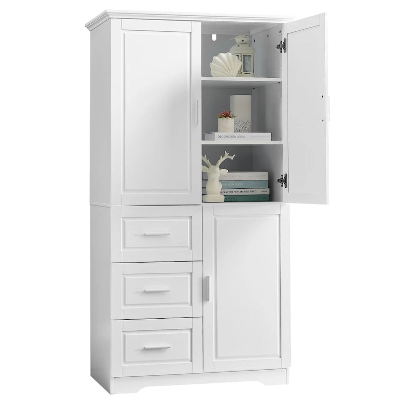 Meuble haut de rangement gris/blanc avec portes et tiroirs, simple