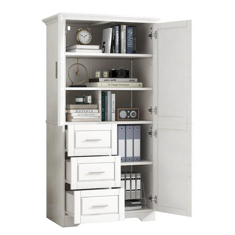 Meuble haut de rangement gris/blanc avec portes et tiroirs, simple