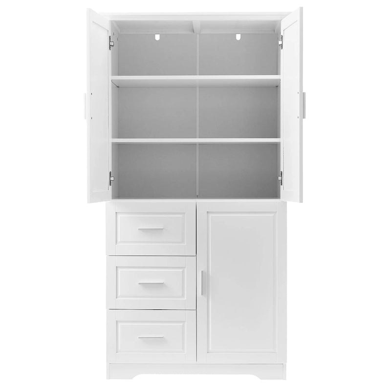 Meuble haut de rangement gris/blanc avec portes et tiroirs, simple