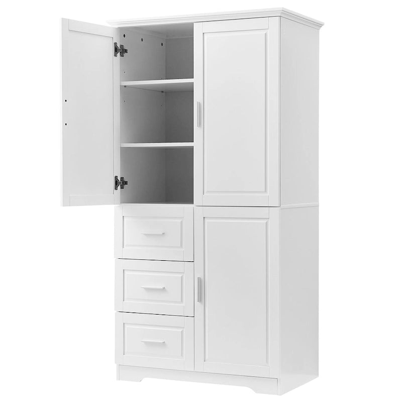 Meuble haut de rangement gris/blanc avec portes et tiroirs, simple