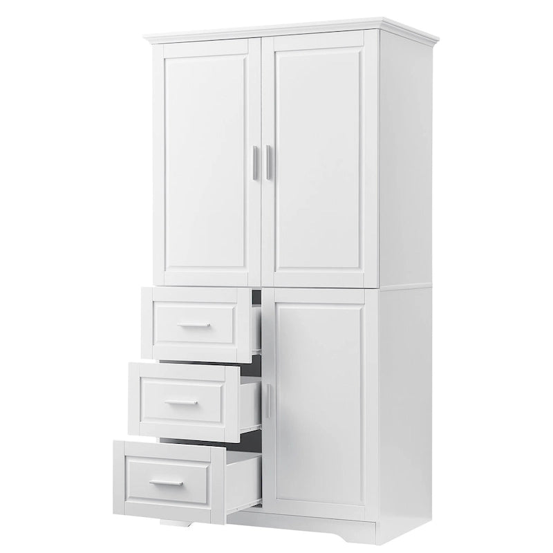 Meuble haut de rangement gris/blanc avec portes et tiroirs, simple