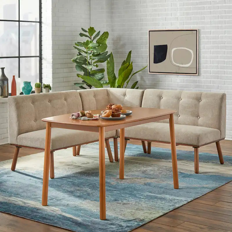 Ensemble de salle à manger d'angle mi-siècle bleu/gris/beige, 4 places