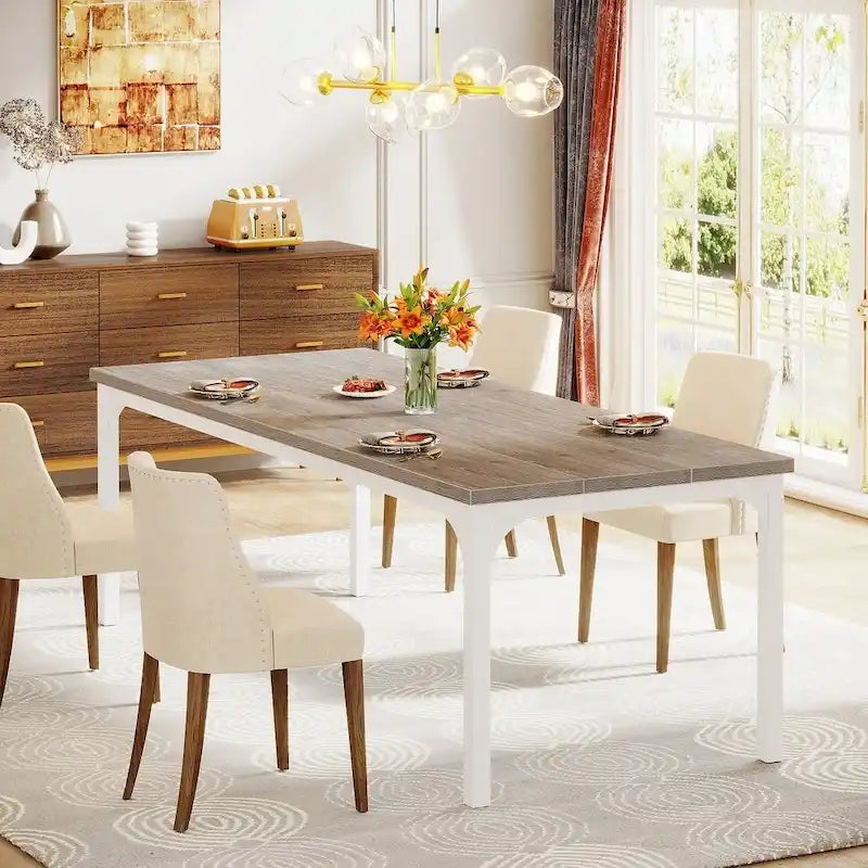Grand bureau marron/gris, bureau d'ordinateur pour une personne