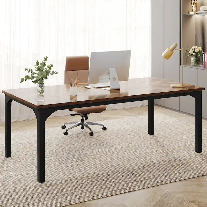 Grand bureau marron/gris, bureau d'ordinateur pour une personne