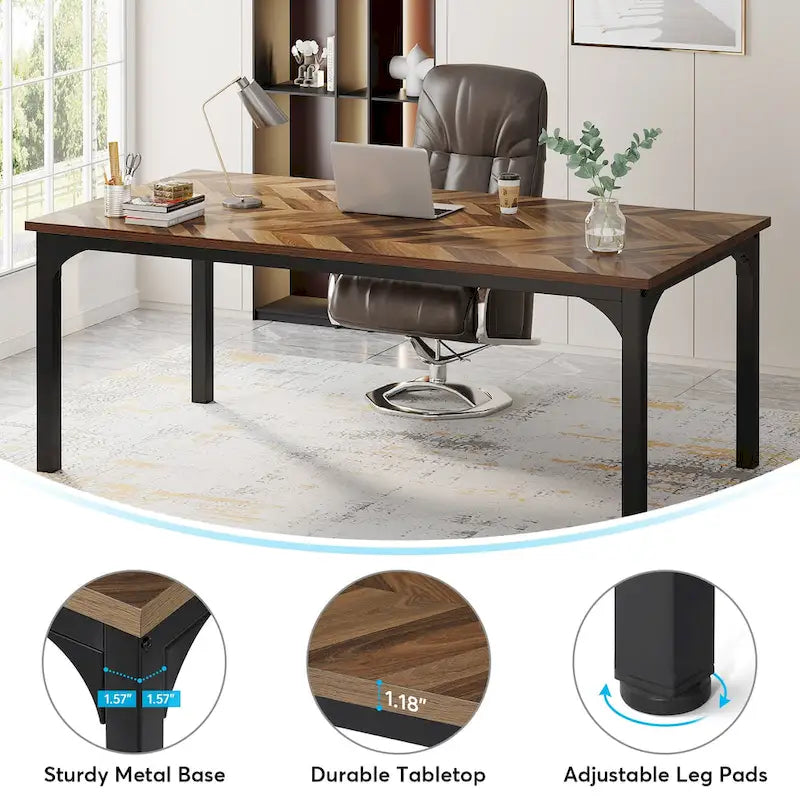 Grand bureau marron/gris, bureau d'ordinateur pour une personne