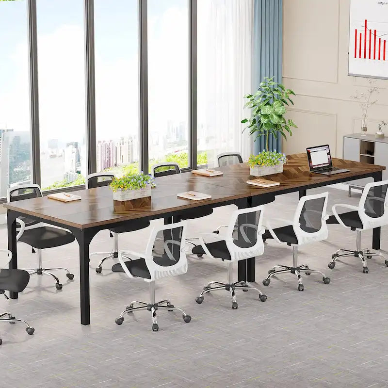 Grand bureau marron/gris, bureau d'ordinateur pour une personne