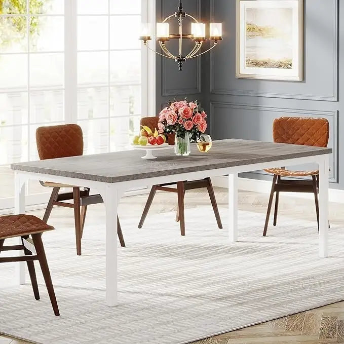 Grand bureau marron/gris, bureau d'ordinateur pour une personne