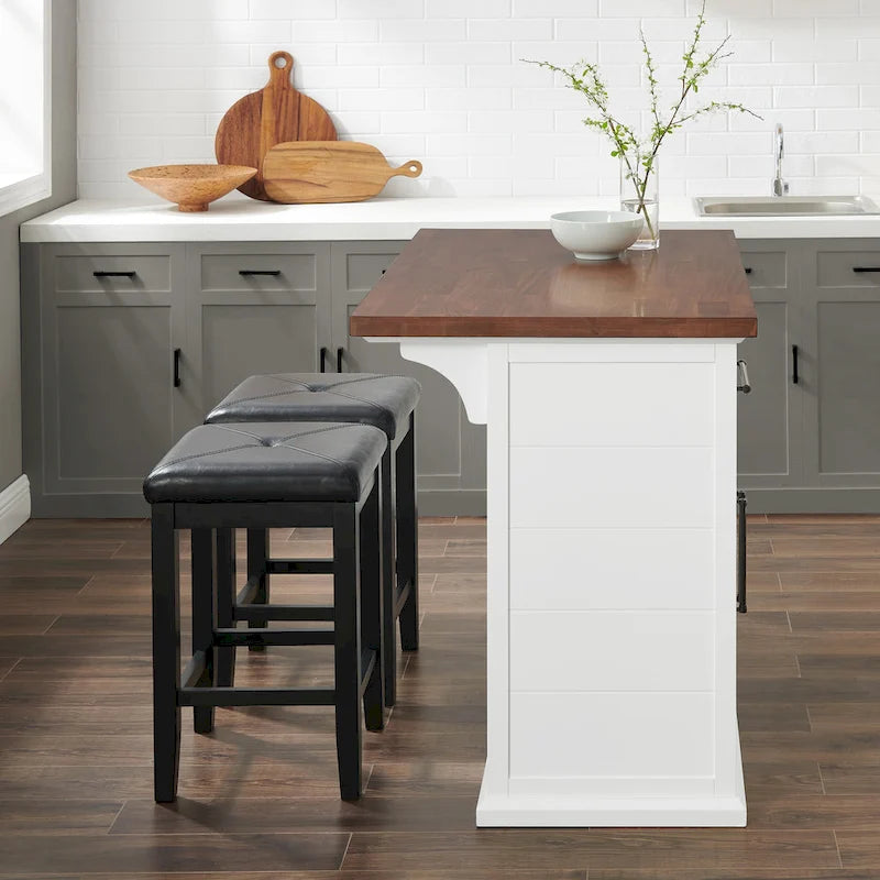 Îlot de cuisine en bois blanc avec tabourets, 2 personnes