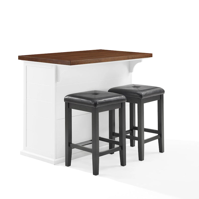 Îlot de cuisine en bois blanc avec tabourets, 2 personnes