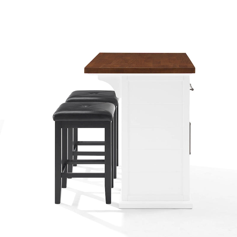 Îlot de cuisine en bois blanc avec tabourets, 2 personnes