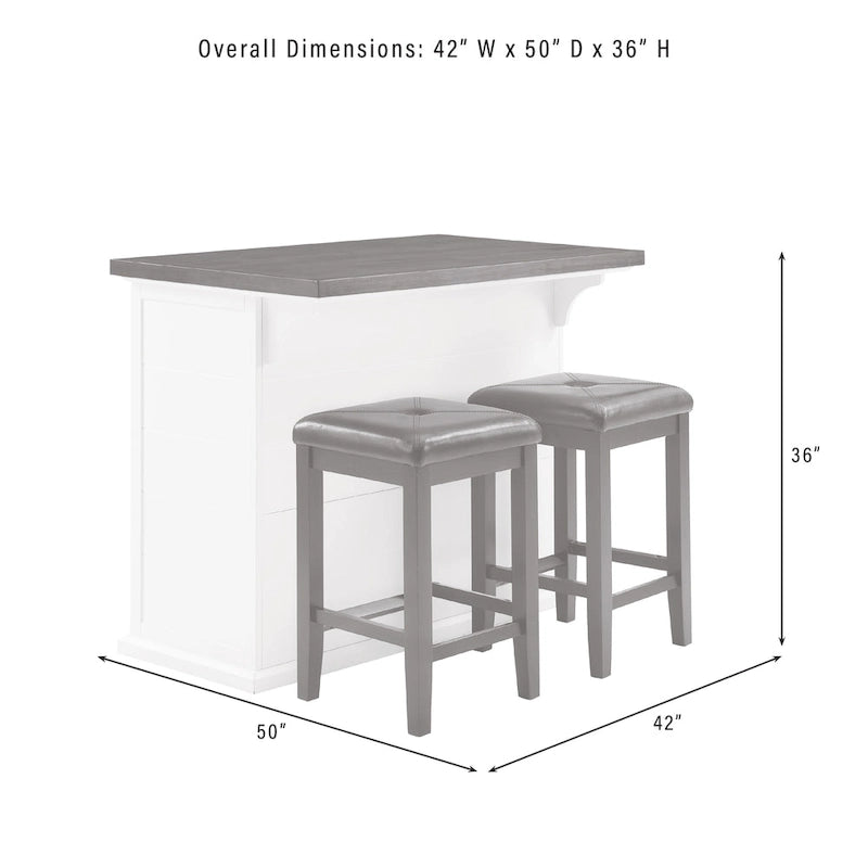 Îlot de cuisine en bois blanc avec tabourets, 2 personnes