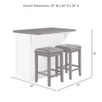 Îlot de cuisine en bois blanc avec tabourets, 2 personnes