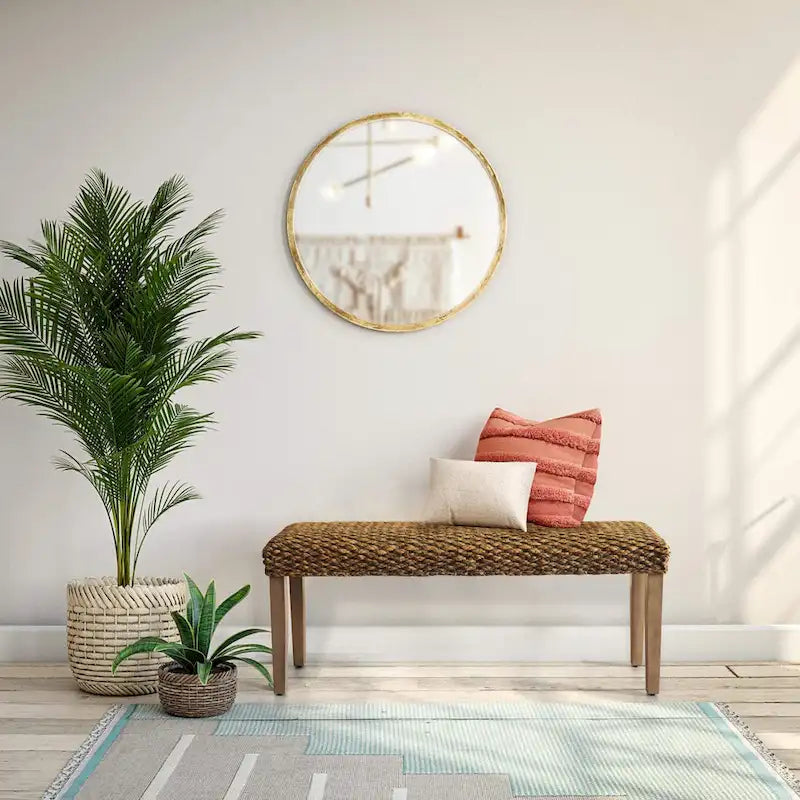 Banc intérieur 2 places jacinthe d'eau marron/gris et bois d'acacia