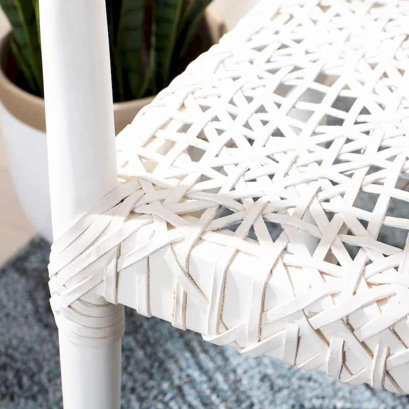 Fauteuil d'appoint en cuir tressé blanc / naturel / noyer / noir, une place