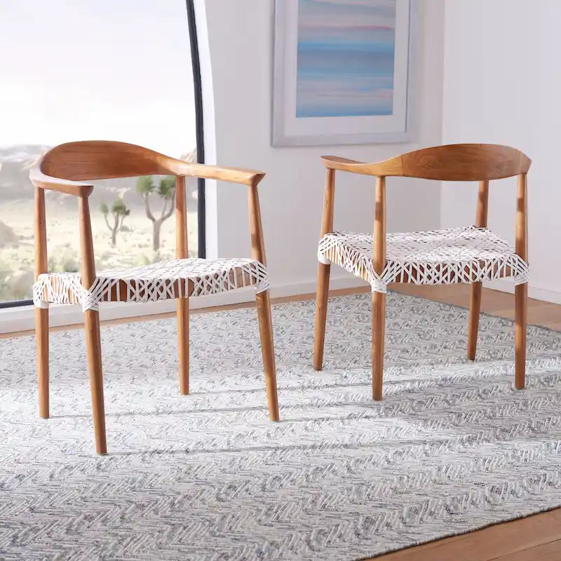 Fauteuil d'appoint en cuir tressé blanc / naturel / noyer / noir, une place