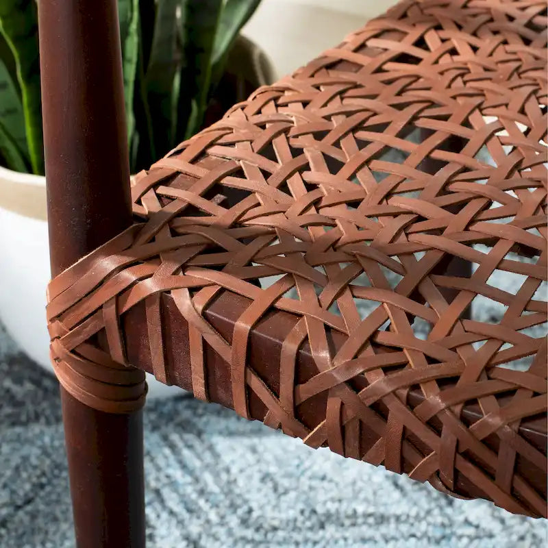 Fauteuil d'appoint en cuir tressé blanc / naturel / noyer / noir, une place