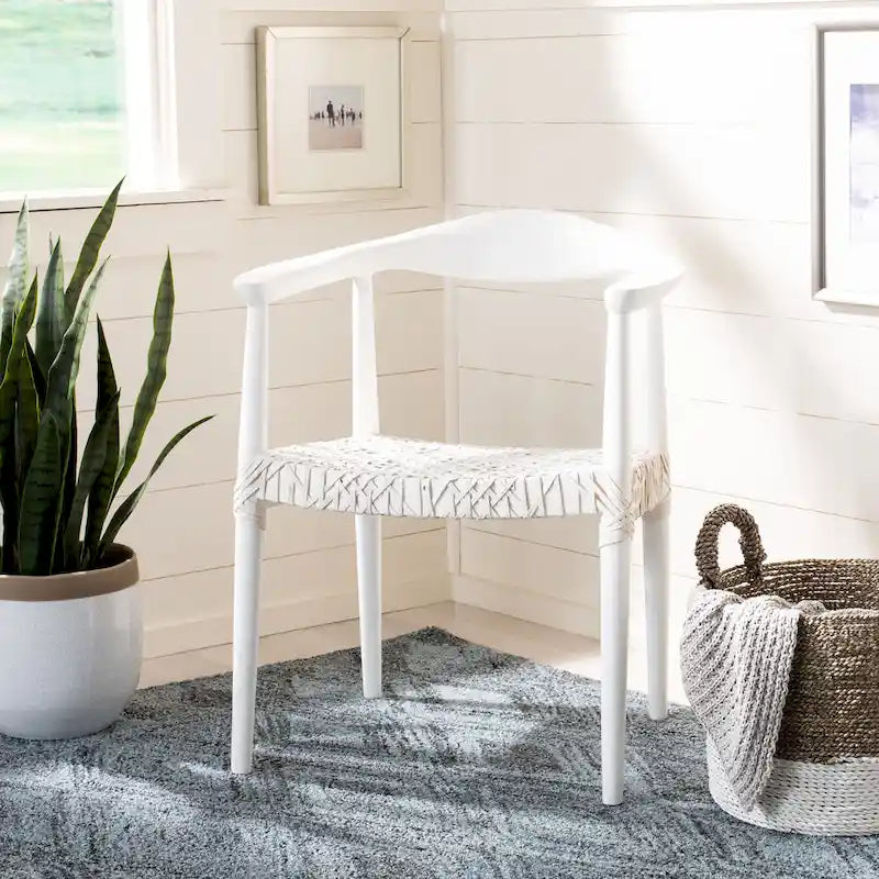 Fauteuil d'appoint en cuir tressé blanc / naturel / noyer / noir, une place