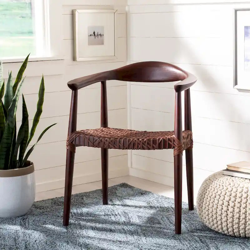 Fauteuil d'appoint en cuir tressé blanc / naturel / noyer / noir, une place