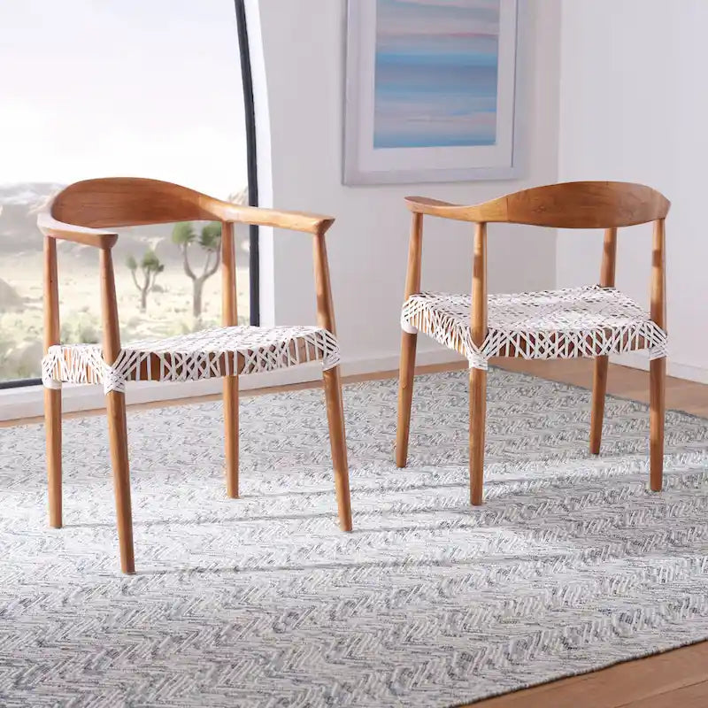 Fauteuil d'appoint en cuir tressé blanc / naturel / noyer / noir, une place