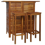 Ensemble de bar rustique marron pour 2 personnes, bois d'acacia massif, 3 pièces