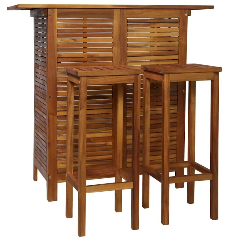 Ensemble de bar rustique marron pour 2 personnes, bois d'acacia massif, 3 pièces