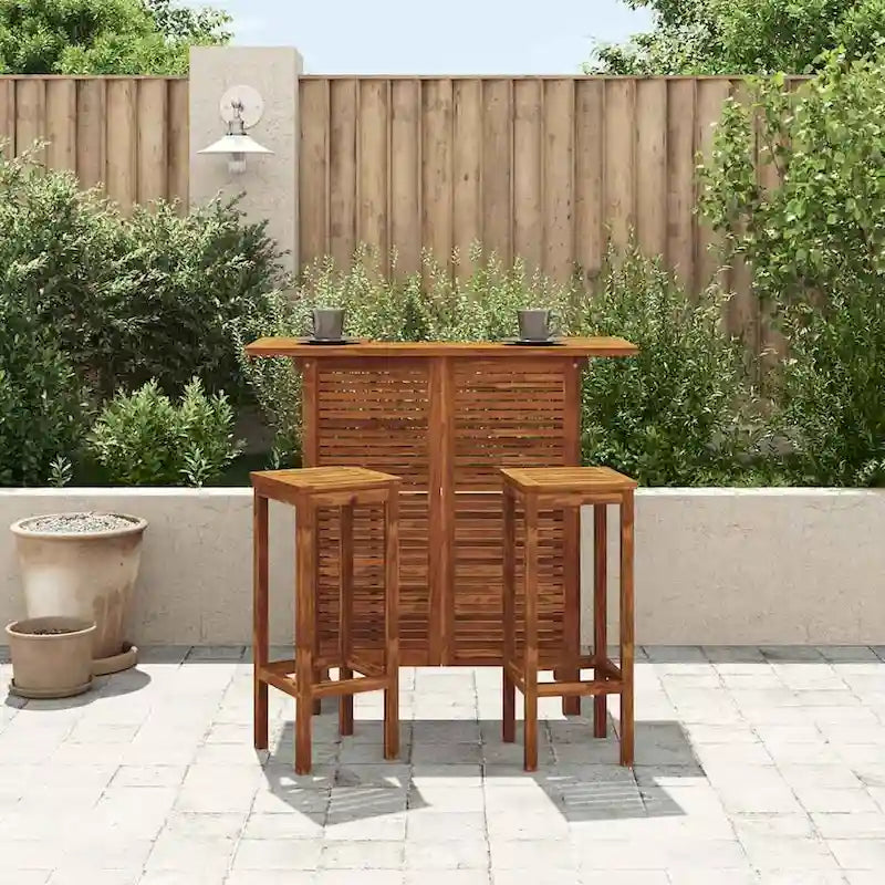 Ensemble de bar rustique marron pour 2 personnes, bois d'acacia massif, 3 pièces