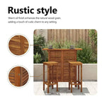 Ensemble de bar rustique marron pour 2 personnes, bois d'acacia massif, 3 pièces
