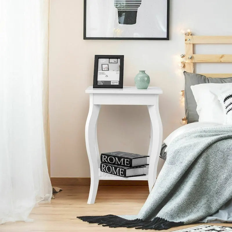 Table d'appoint noire à pieds incurvés avec étagère ouverte, pour 1 personne