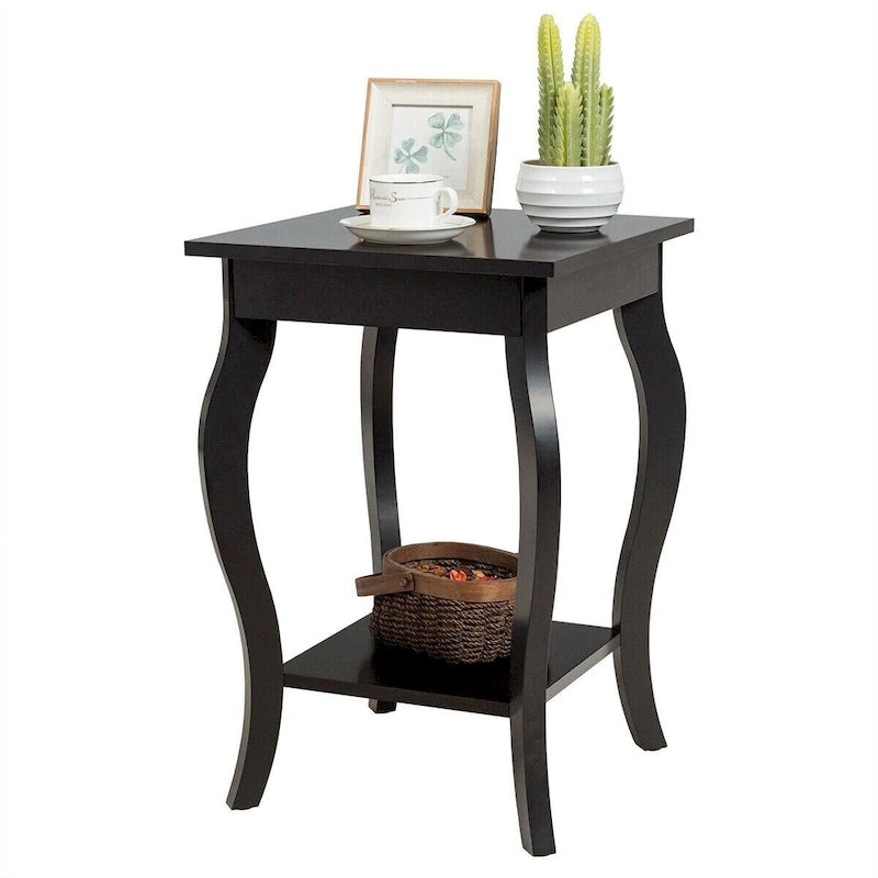 Table d'appoint noire à pieds incurvés avec étagère ouverte, pour 1 personne