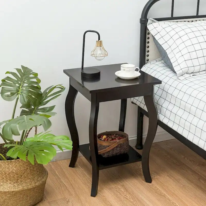 Table d'appoint noire à pieds incurvés avec étagère ouverte, pour 1 personne