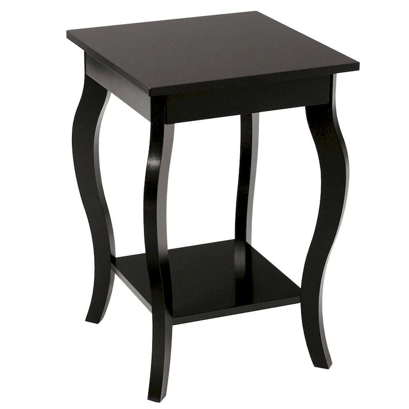 Table d'appoint noire à pieds incurvés avec étagère ouverte, pour 1 personne