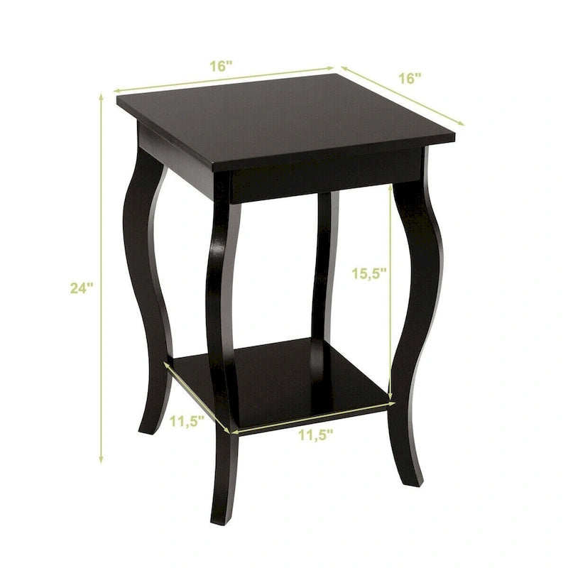 Table d'appoint noire à pieds incurvés avec étagère ouverte, pour 1 personne