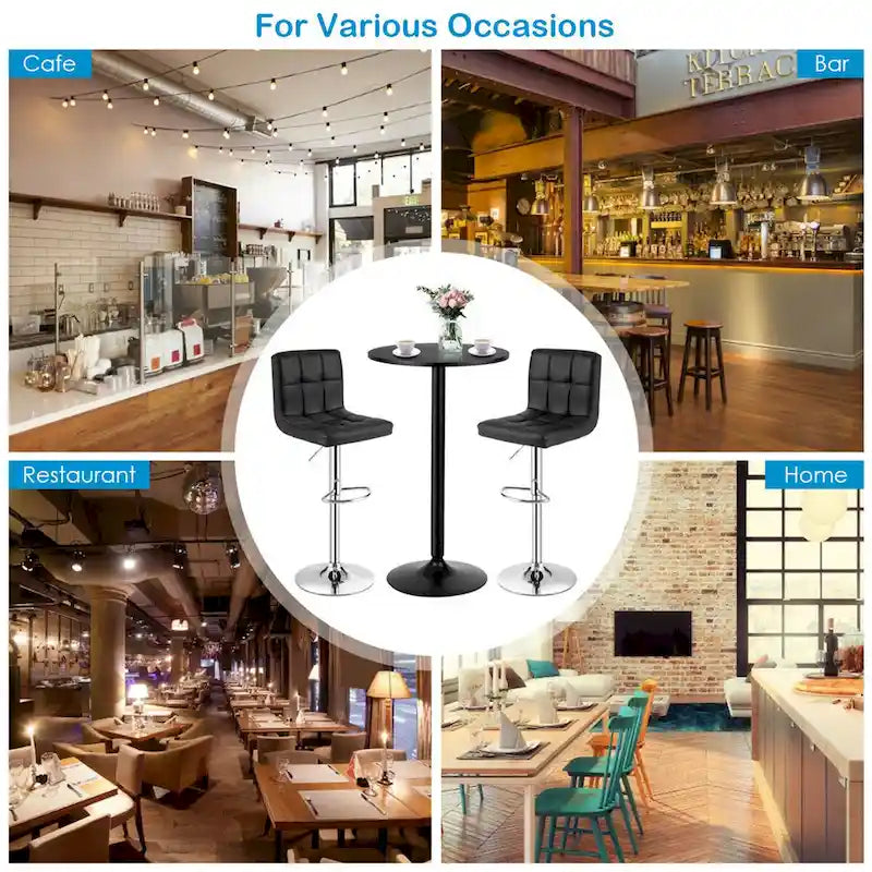 Ensemble table de bar ronde noire pour 2, table de bistrot moderne 3 pièces avec 2 tabourets pivotants réglables