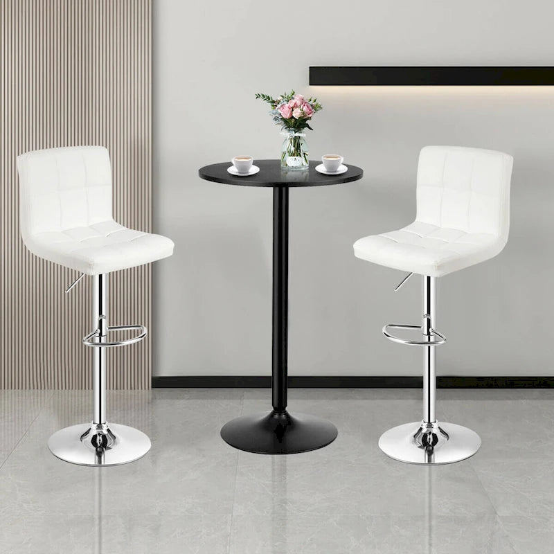 Ensemble table de bar ronde noire pour 2, table de bistrot moderne 3 pièces avec 2 tabourets pivotants réglables