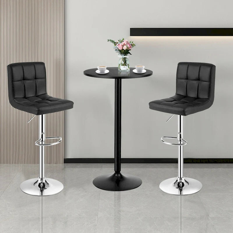 Ensemble table de bar ronde noire pour 2, table de bistrot moderne 3 pièces avec 2 tabourets pivotants réglables