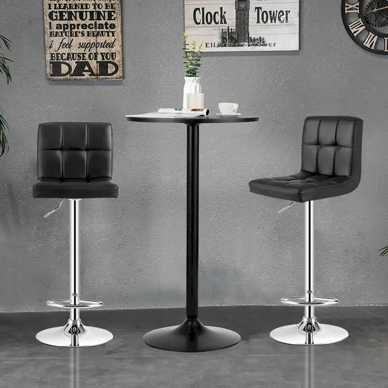 Ensemble table de bar ronde noire pour 2, table de bistrot moderne 3 pièces avec 2 tabourets pivotants réglables