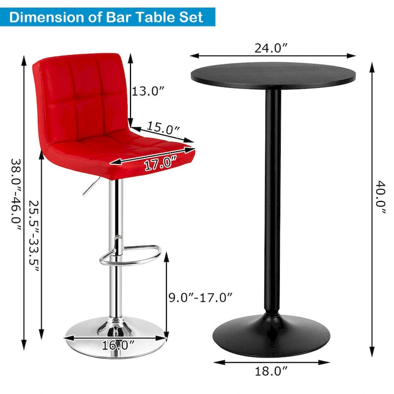 Ensemble table de bar ronde noire pour 2, table de bistrot moderne 3 pièces avec 2 tabourets pivotants réglables